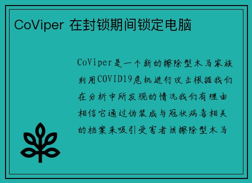 CoViper 在封锁期间锁定电脑 